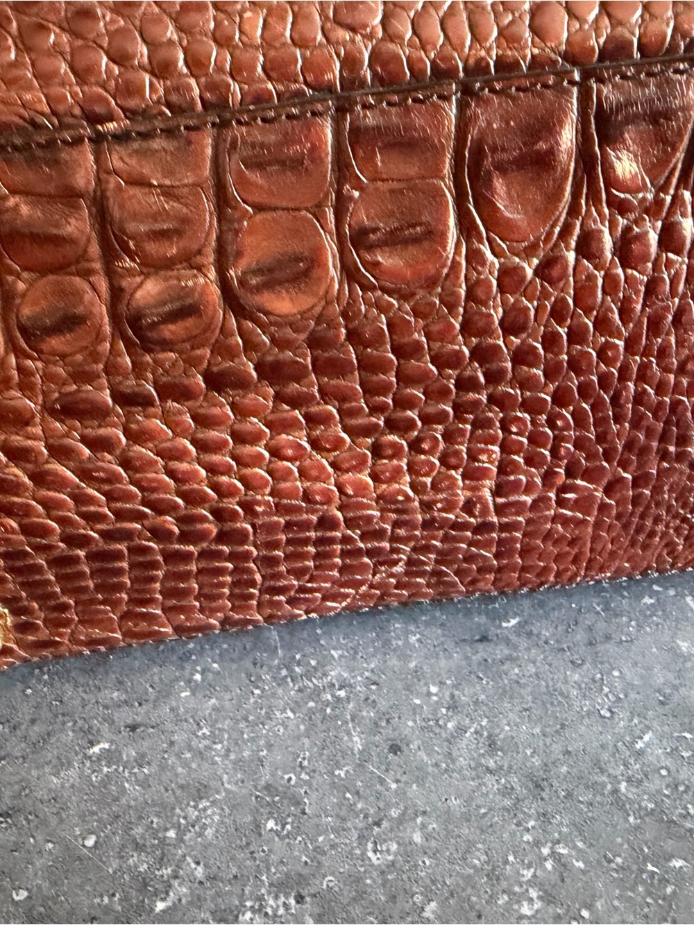 Brahmin Brown Croc Embossed & Black Leather Satchel Shoulder Bag Gold Hardware - Picture 3 of 5